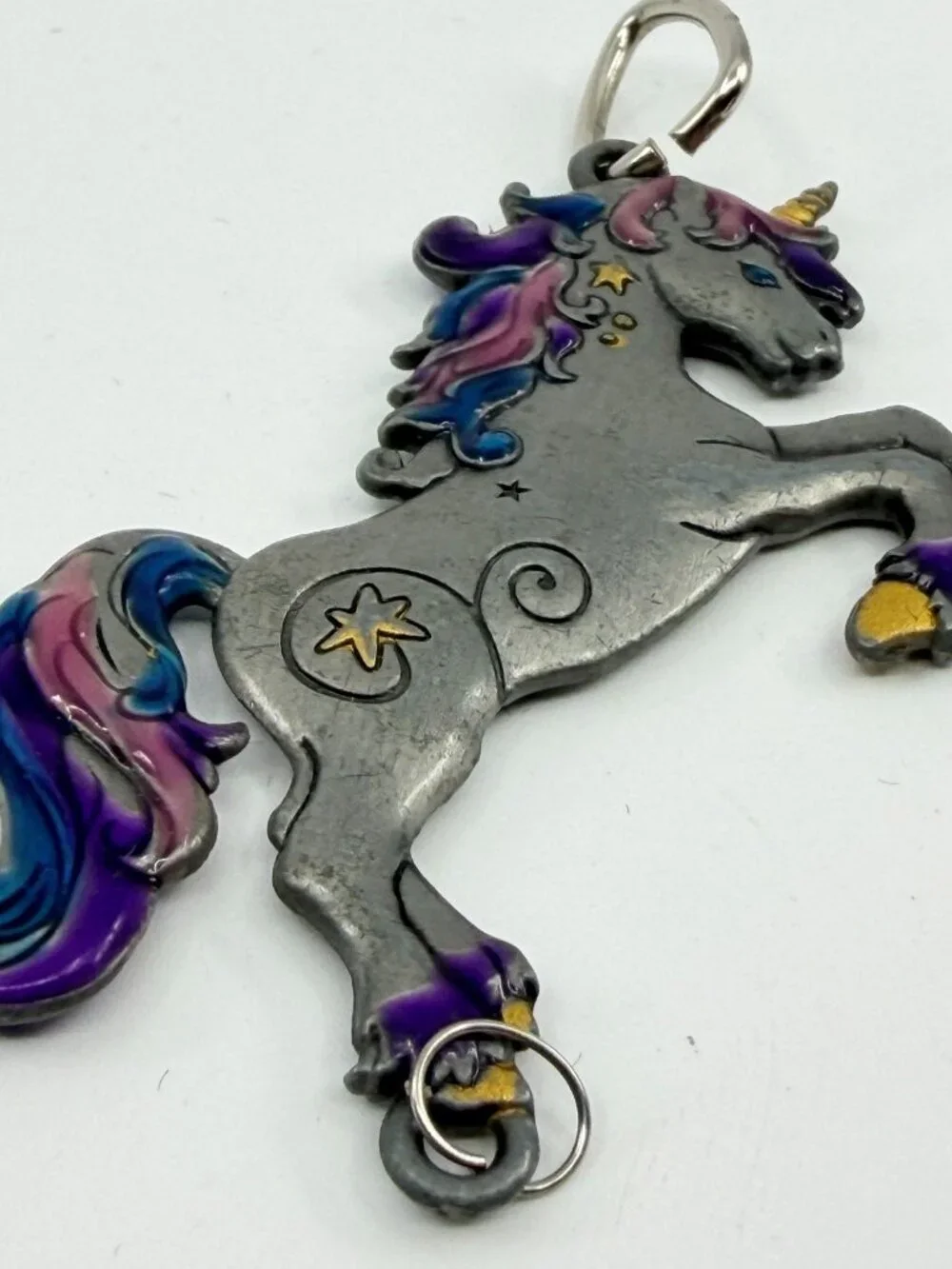 Vintage Unicorn Pendant Enamel Silver Tone Whimsical Charm Fantasy Jewelry Y2K